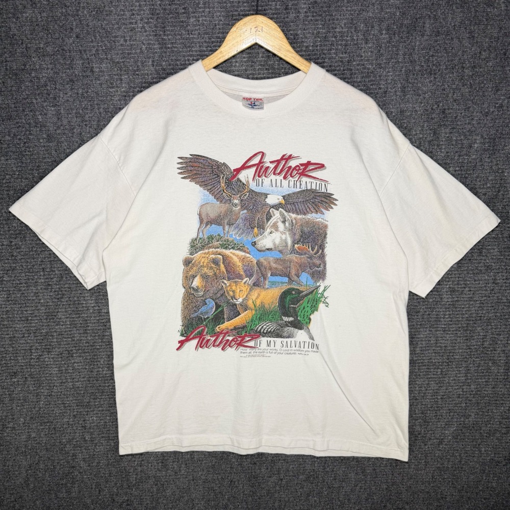 VTG 1992 Wildlife Jesus T-Shirt XL Author of All Creation White